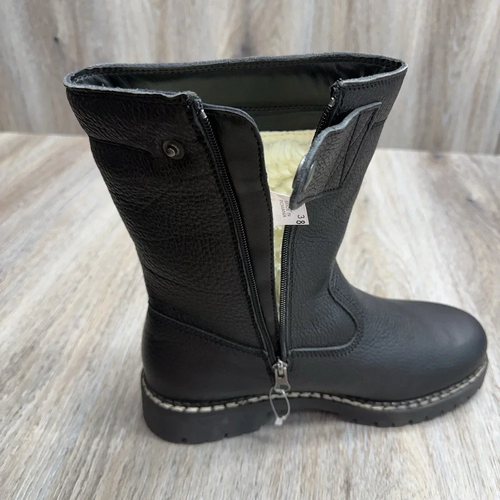 TECNICA Leather Outdoor Boots Mens 9.5 Side Zip Rubber Lug Sole Never Worn